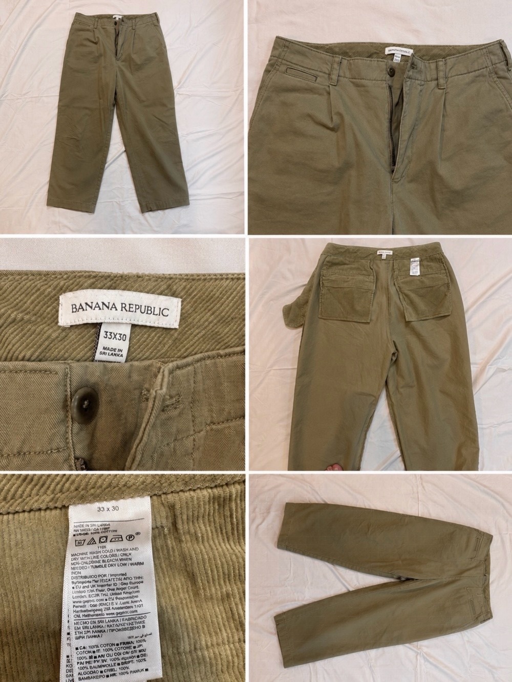 Banana Republic Wide Leg Chino Pants Men’s 33x30 Olive Khaki Cotton.
